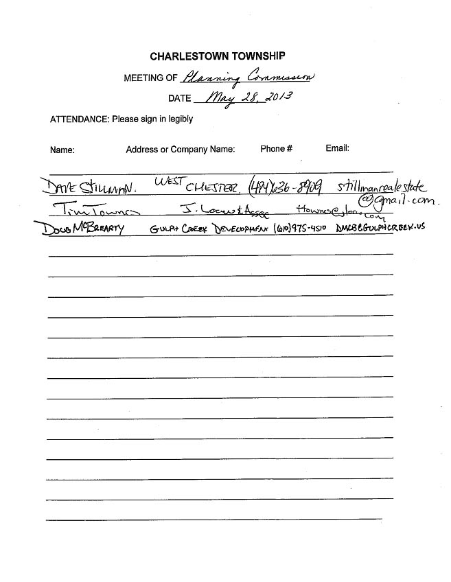 Sign-in sheet, 05/28/2013