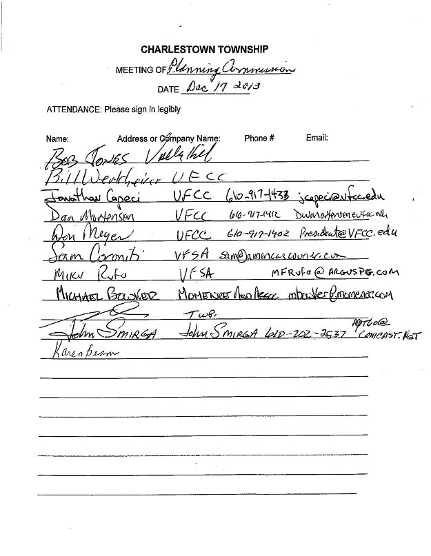 Sign-in sheet, 12/17/2013