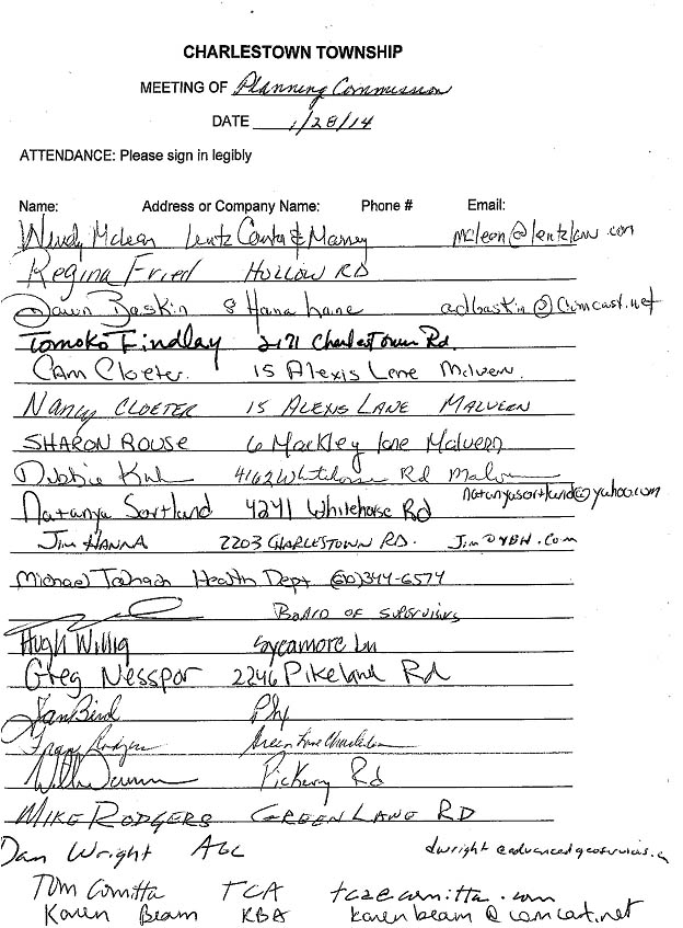 Sign-in sheet, 1/28/2014