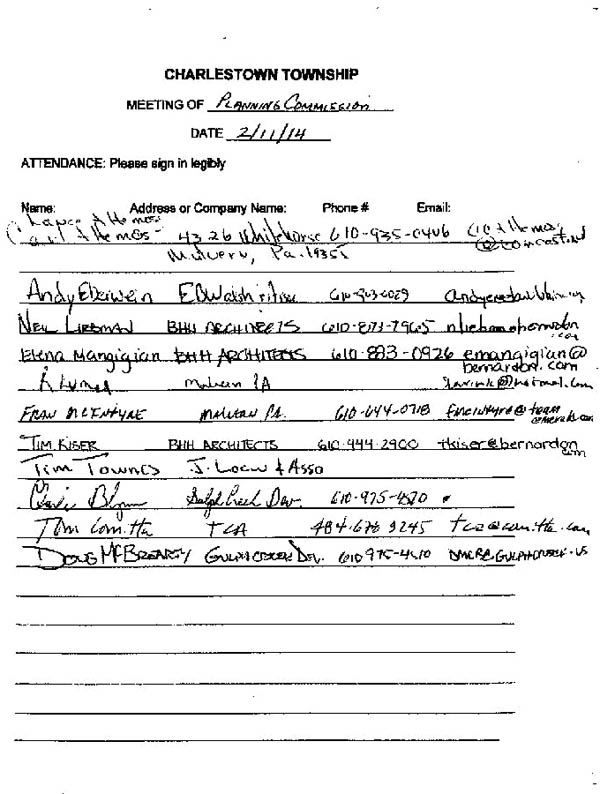 Sign-in sheet, 2/11/2014