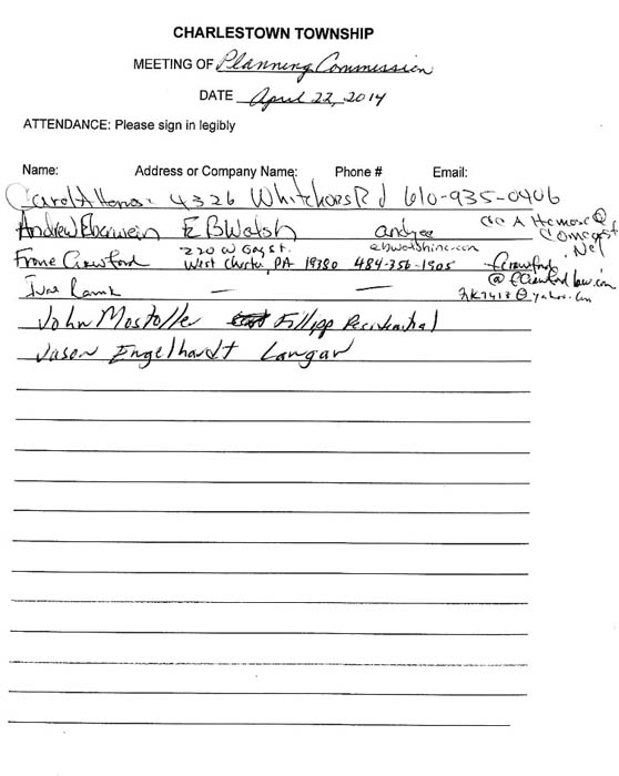 Sign-in sheet, 4/22/2014