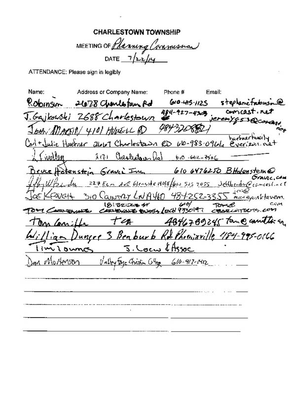 Sign-in sheet, 7/22/2014