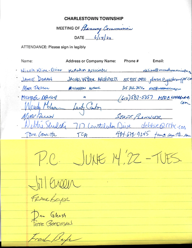 Sign-in sheet, 6/14/2022