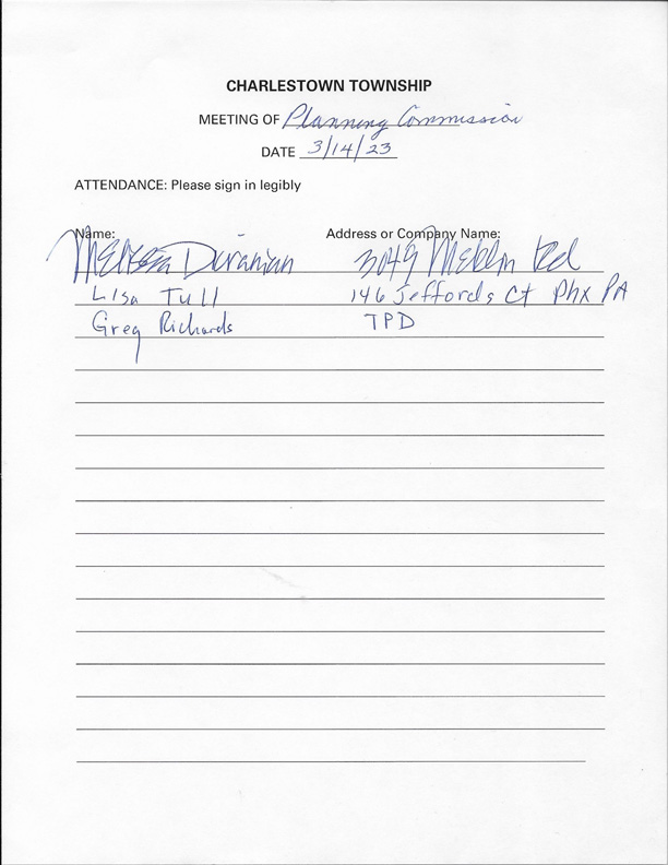 Sign-in sheet, 3/14/2023
