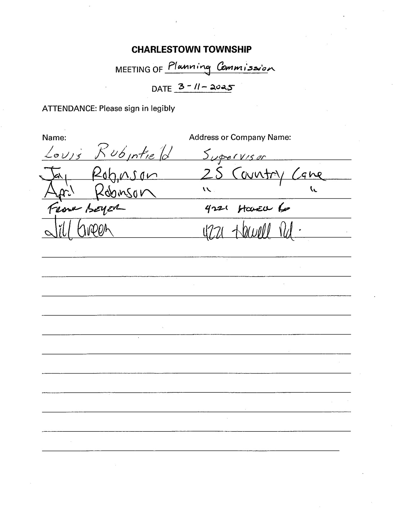 Sign-in sheet, 3/11/2025