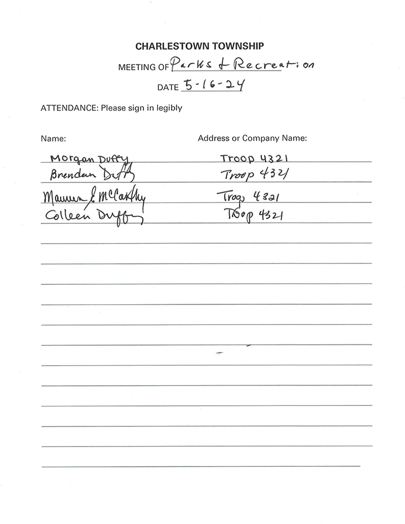 Sign-in sheet, 5/16/2024